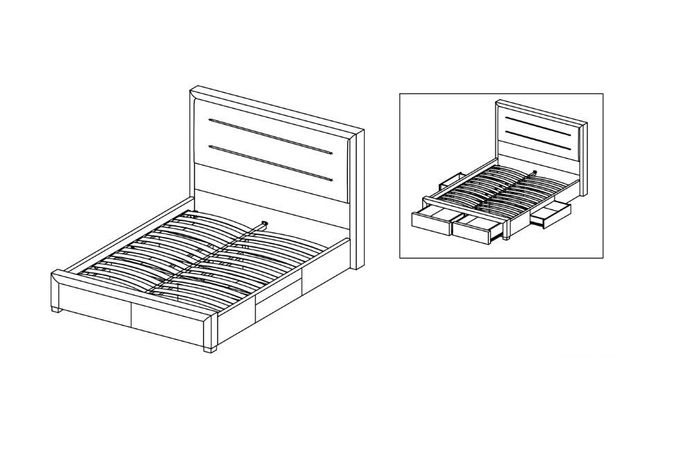 Lit rembourré avec tissu et 4 tiroirs, Selma, Gris