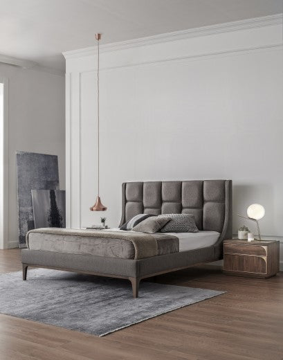 Lit rembourré en tissu doré Gris - 200 x 180 cm