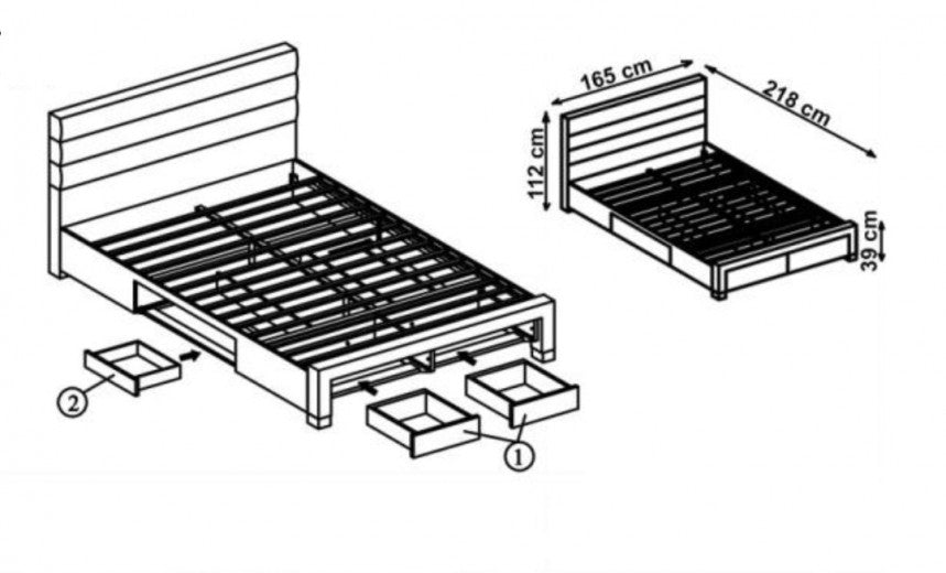 Lit rembourré avec tissu et 4 tiroirs Kayleon Beige
