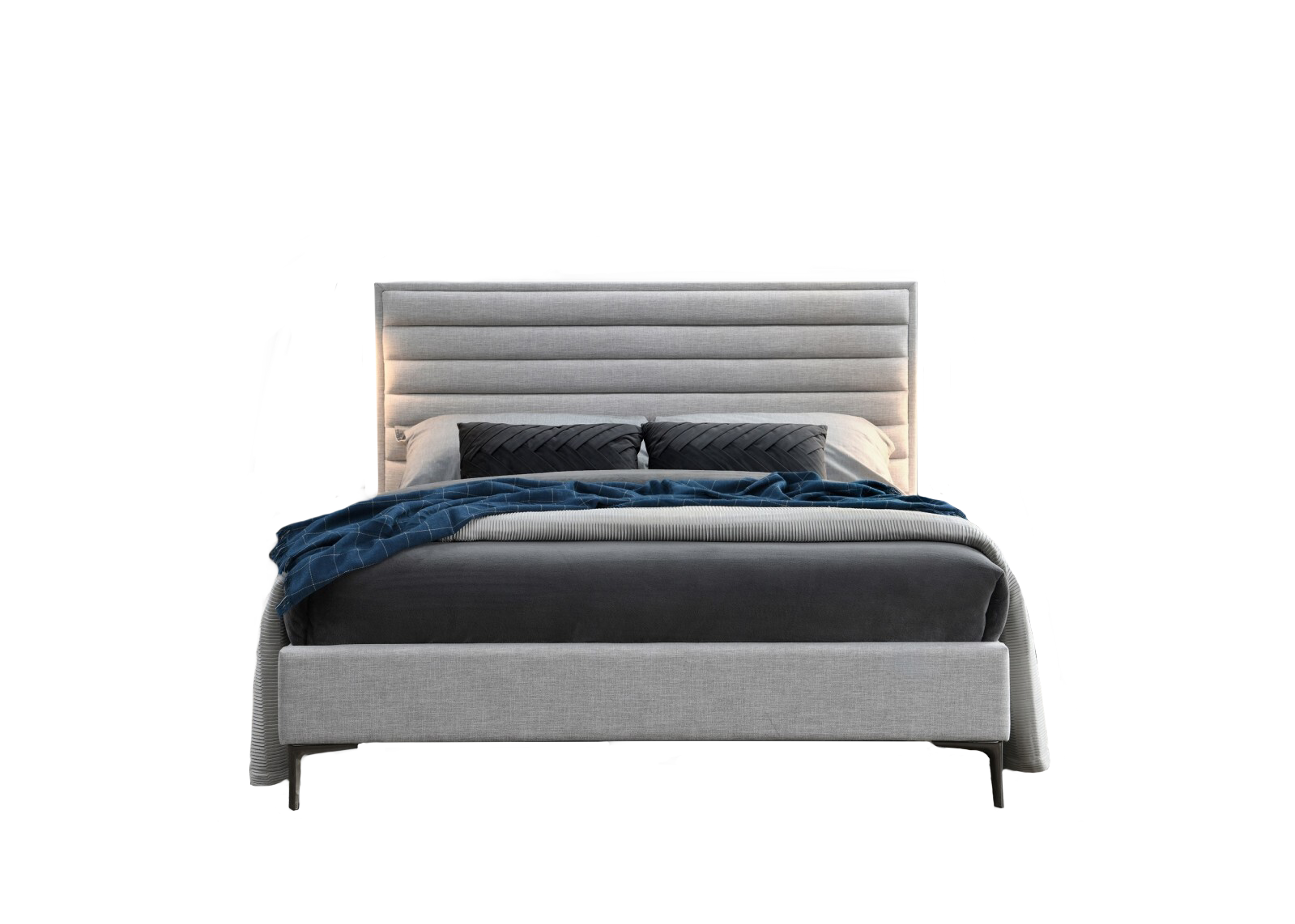 Lit rembourré en tissu, Lucerne, Gris Clair