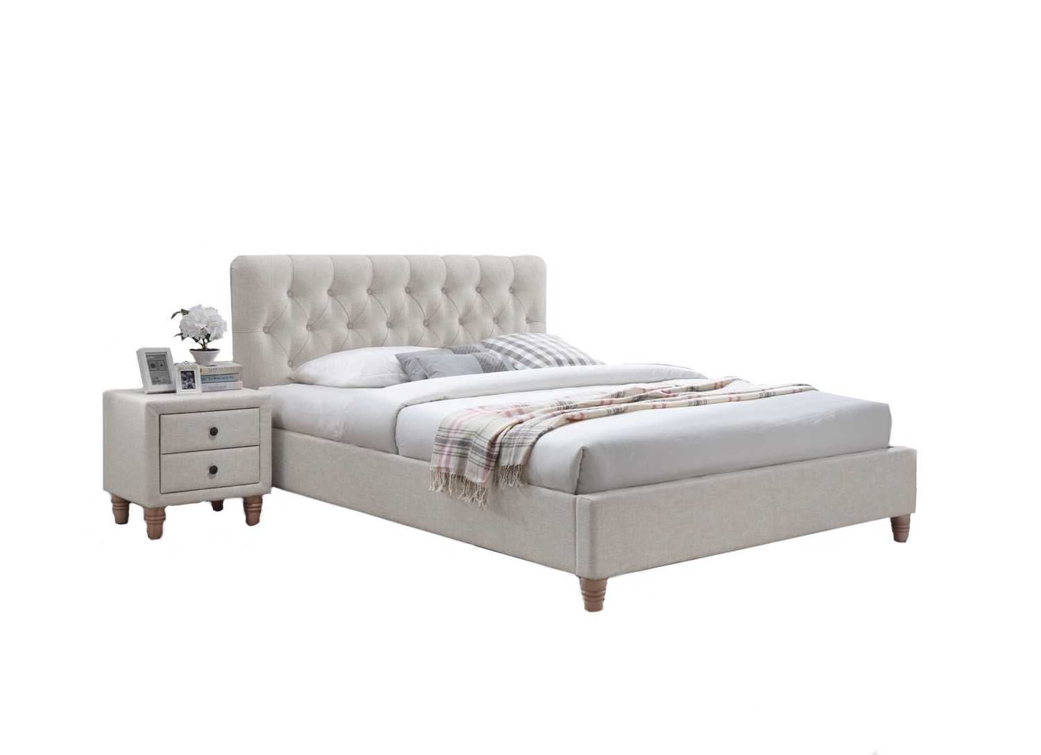 Lit rembourré en tissu, Marita,  Gris clair