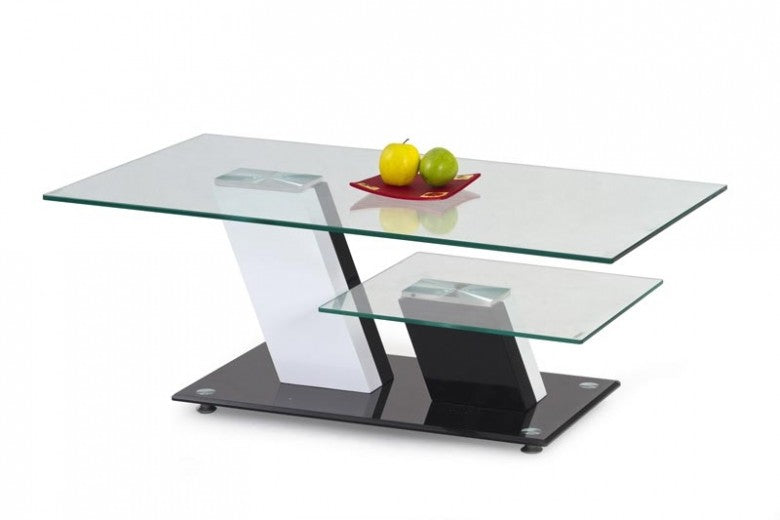 Table basse en verre et MDF Savana Blanc / Noir, L110xl60xH45 cm