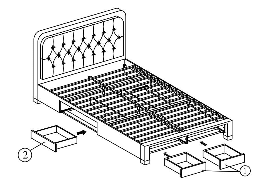 Lit rembourré avec tissu et 4 tiroirs, Voyage, Beige Clair