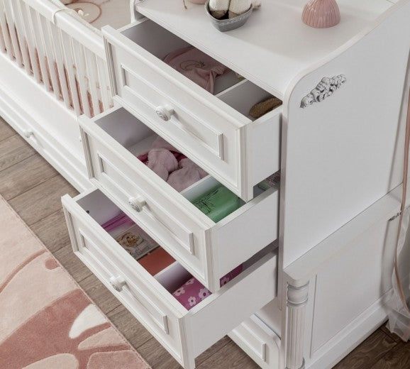 Lit bébé convertible avec tiroir à palette, pour bébé Romantic Baby Blanc-180 x 80 cm