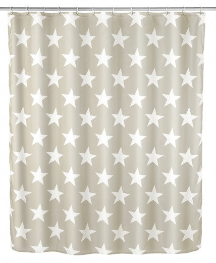 Rideau de douche polyester anti-moisissure, Stella Taupe, 180 x 200 cm