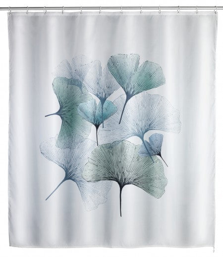 Rideau de douche polyester anti-moisissure, Ginkgo blanc, 180 x 200 cm