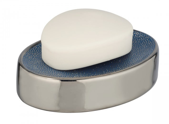 Porte-savon en céramique Nuria Argent / Bleu, L12xl8xH3 cm