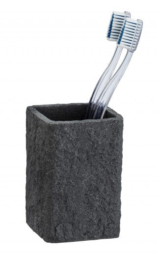 Porte-brosse à dents pour la brosse à dents et la pâte dentifrice,  brosse à dents, en polyrésine, Villata Antracit, L7,5xl7,5xH11 cm