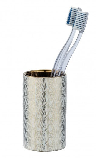 Porte-brosse à dents pour la brosse à dents et la pâte dentifrice,  brosse à dents, en céramique Nuria Doré / Blanc, Ø6,5xH10,7 cm