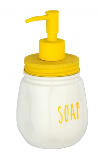 Distributeur de savon, céramique, Tirana Blanc / Jaune, Ø8,5xH17 cm