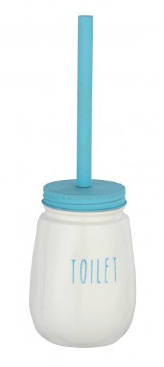 Brosse WC avec support en céramique, Tirana Blanc / Bleu, Ø11,5xH34,5 cm