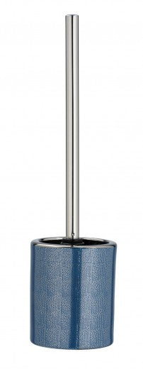 Brosse WC avec support en céramique, Nuria Argent / Bleu, Ø9,5xH39 cm