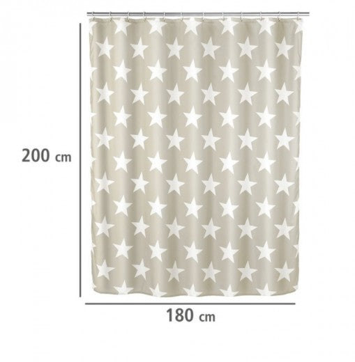 Rideau de douche polyester anti-moisissure, Stella Taupe, 180 x 200 cm