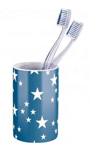 Porte-brosse à dents pour la brosse à dents et la pâte dentifrice,  à dents en verre, céramique, Stella Bleu, Ø6,5xH11 cm