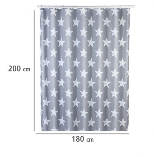 Rideau de douche polyester anti-moisissure, Stella Gris, 180 x 200 cm