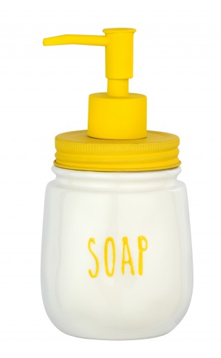 Distributeur de savon, céramique, Tirana Blanc / Jaune, Ø8,5xH17 cm