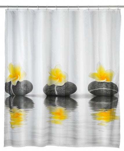 Rideau de douche en polyester, Pierres et Fleur Blanc, 180 x 200 cm