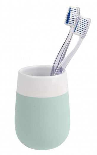 Porte-brosse à dents pour la brosse à dents et la pâte dentifrice,  brosse à dents en verre, céramique, Vert menthe / Blanc, Ø8xH11 cm