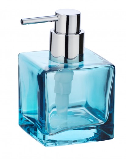 Distributeur de savon, verre, Lavit Bleu, L8xl8xH8,5 cm