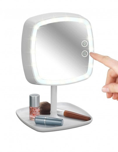 Miroir tactile avec lampe LED en plastique, câble USB, Blanc Ostia, L19xl18xH29 cm