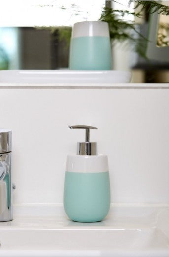 Distributeur de savon, céramique, Vert menthe / Blanc, Ø7,5xH15 cm