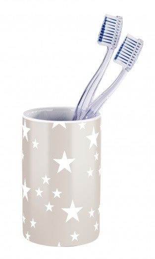 Porte-brosse à dents pour la brosse à dents et la pâte dentifrice,  brosse à dents en verre, céramique, Stella Taupe, Ø6,5xH11 cm
