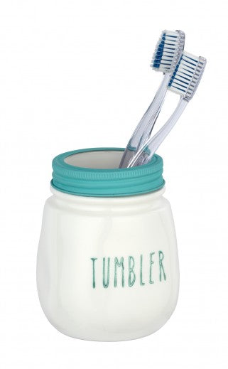 Porte-brosse à dents pour la brosse à dents et la pâte dentifrice,  brosse à dents en verre, céramique, Tirana Blanc / Vert, Ø8,5xH11,5 cm