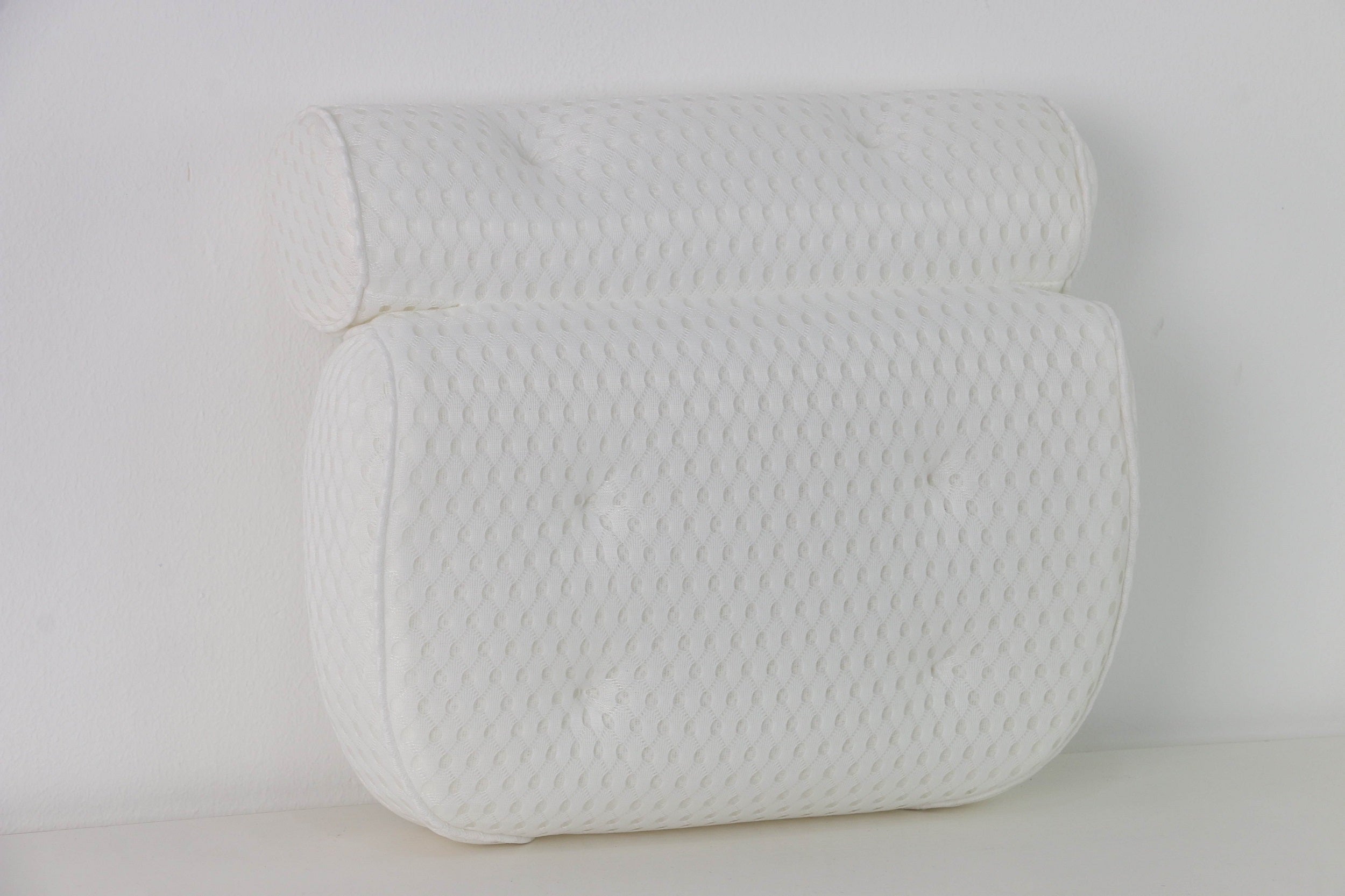 Oreiller de bain pour baignoire, avec 6 ventouses, Technologie 4D Air Mesh, Blanc 35 x 35 cm