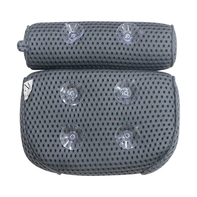 Oreiller de bain pour baignoire, avec 6 ventouses, Technologie 4D Air Mesh, Gris, 35 x 35 cm