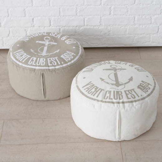 Coussin décoratif, en coton Tomme Blanc / Marron clair, Modèles Assortis, Ø45xH27 cm