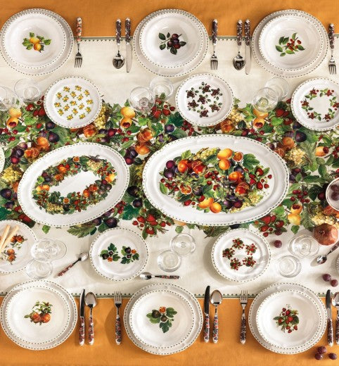 Plateau de service en porcelaine, Le Primizie Blanc / Multicolore, L50xl35 cm