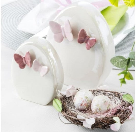 Decoratiune din dolomita Esie Egg Small Alb / Roz, L8xl5xH8 cm