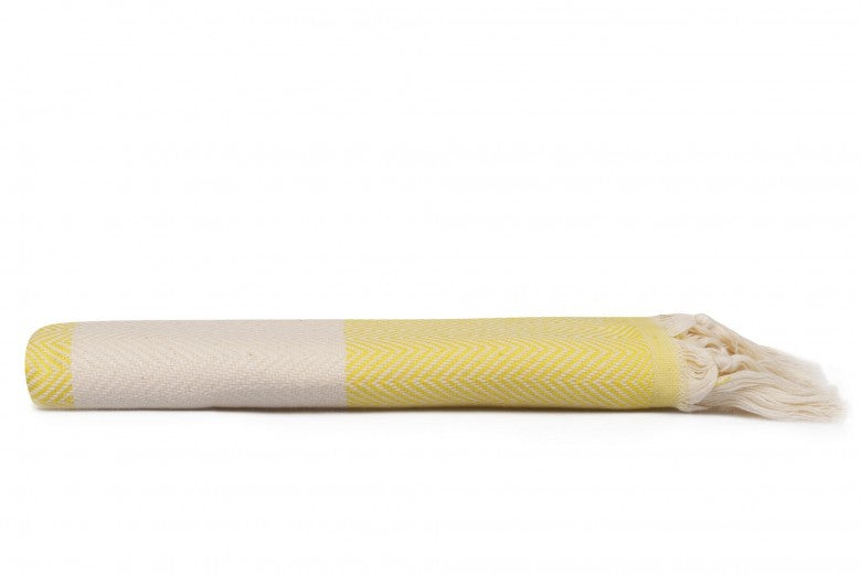 Serviette spa en coton, Jaune Océan / Blanc, 100 x 180 cm