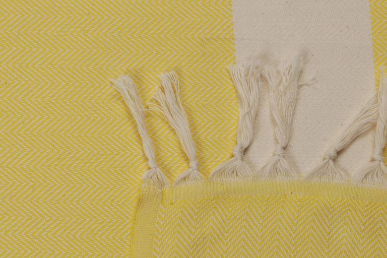 Serviette spa en coton, Jaune Océan / Blanc, 100 x 180 cm