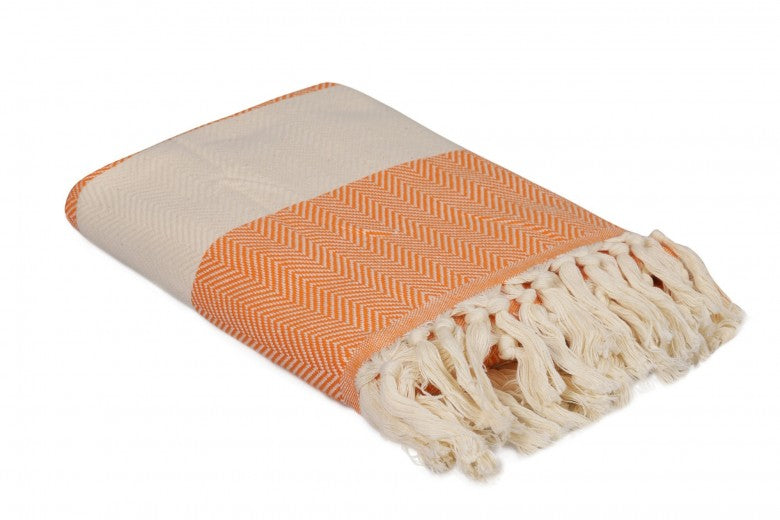 Serviette spa en coton, Ocean Orange / Blanc, 100 x 180 cm