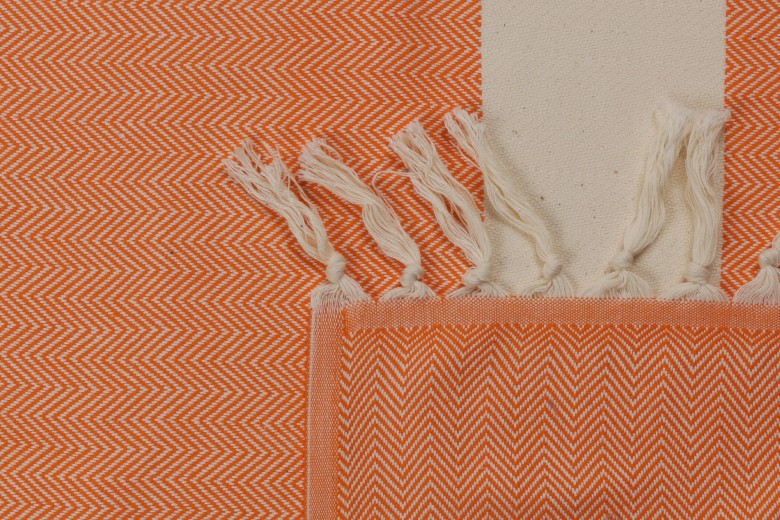 Serviette spa en coton, Ocean Orange / Blanc, 100 x 180 cm