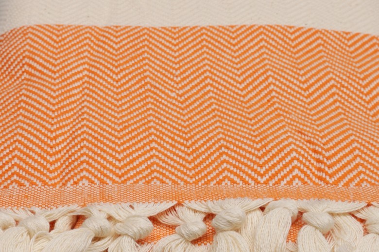 Serviette spa en coton, Ocean Orange / Blanc, 100 x 180 cm