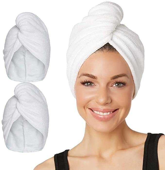 Serviette turban Happy, Blanc, 25 x 61 cm