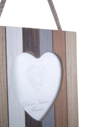 Cadre photo décoratif, en MDF Lignes 2 Coeurs Naturel, 15 x 43 cm