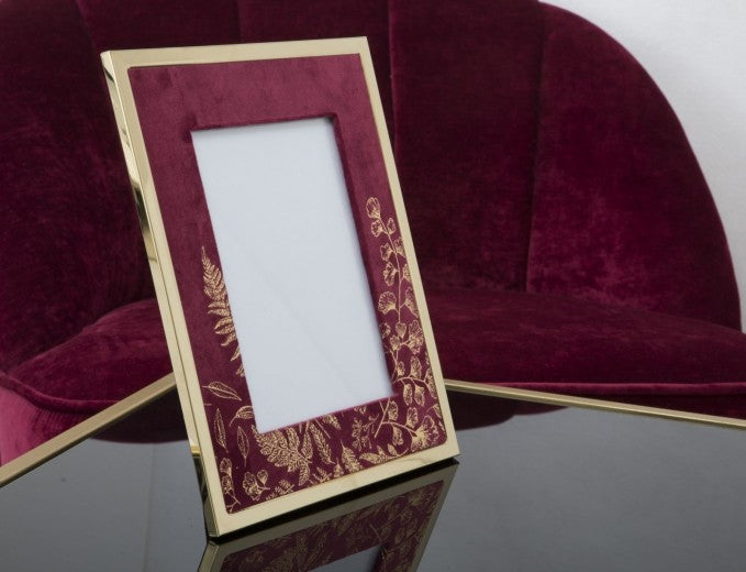 Cadre photo décoratif en MDF et métal Glam Small Bordeaux / doré, 24 x 29 cm