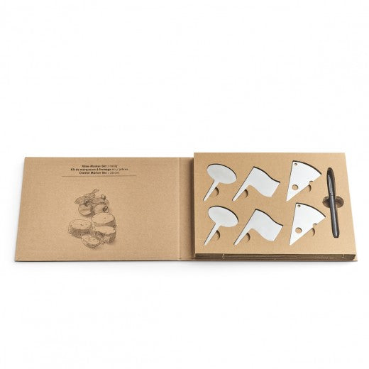 Set d'accessoires à fromage en acier inoxydable + marqueur dans une boîte cadeau Cheese Chrome, 7 pièces