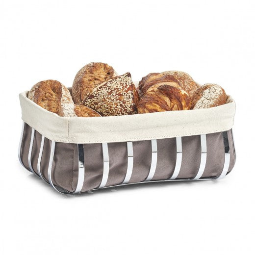 Corbeille à pain avec housse coton amovible, Gris Métal, l33xA24xH13 cm
