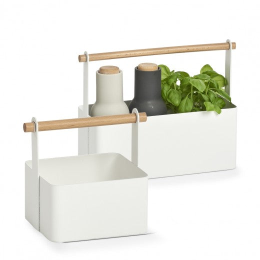 Boîte en métal avec poignée, pour le rangement, Blanc Caddy, L14,3xl13xH16 cm