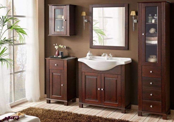 Meuble de salle de bain haut avec vitrine et 4 tiroirs, Retro, l46xA35xH180 cm