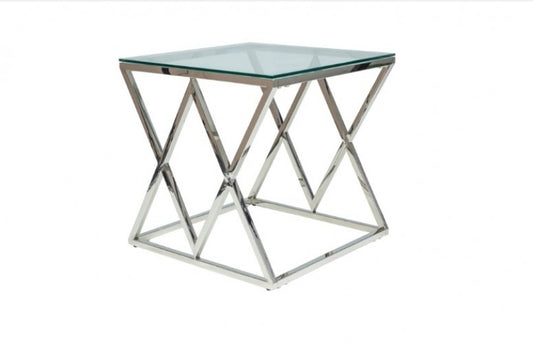 Table basse, en métal et verre Zegna B Chrome, L55xl55xH55 cm