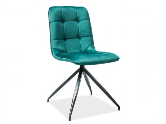 Chaise rembourrée avec tissu et pieds en métal Velours Texo Vert / Noir, l45xA42xH87 cm
