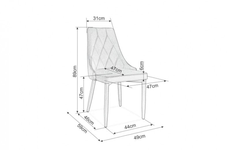 Chaise rembourrée avec tissu et pieds en métal Trix Velvet, Moutarde, l49xA59xH89 cm