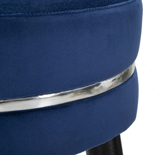 Chaise de bar rembourrée avec tissu et pieds en bois Paris Bleu / Argent, Ø35xH74 cm