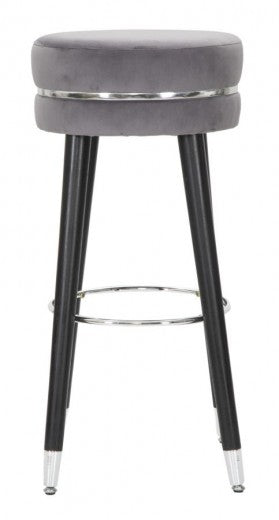 Chaise de bar rembourrée avec tissu et pieds en bois Paris Gris / d'argent, Ø35xH74 cm