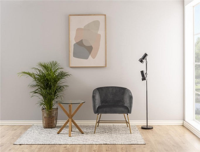 Fauteuil fixe tapissé de tissu et pieds en métal Velours Ramsey Gris Foncé / Laiton, l72XA67xH76 cm